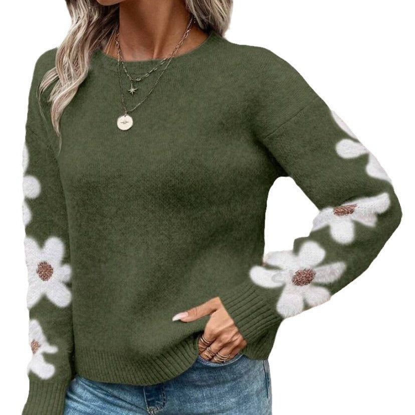 Pull pour femmes, design jacquard élégant avec fleurs.