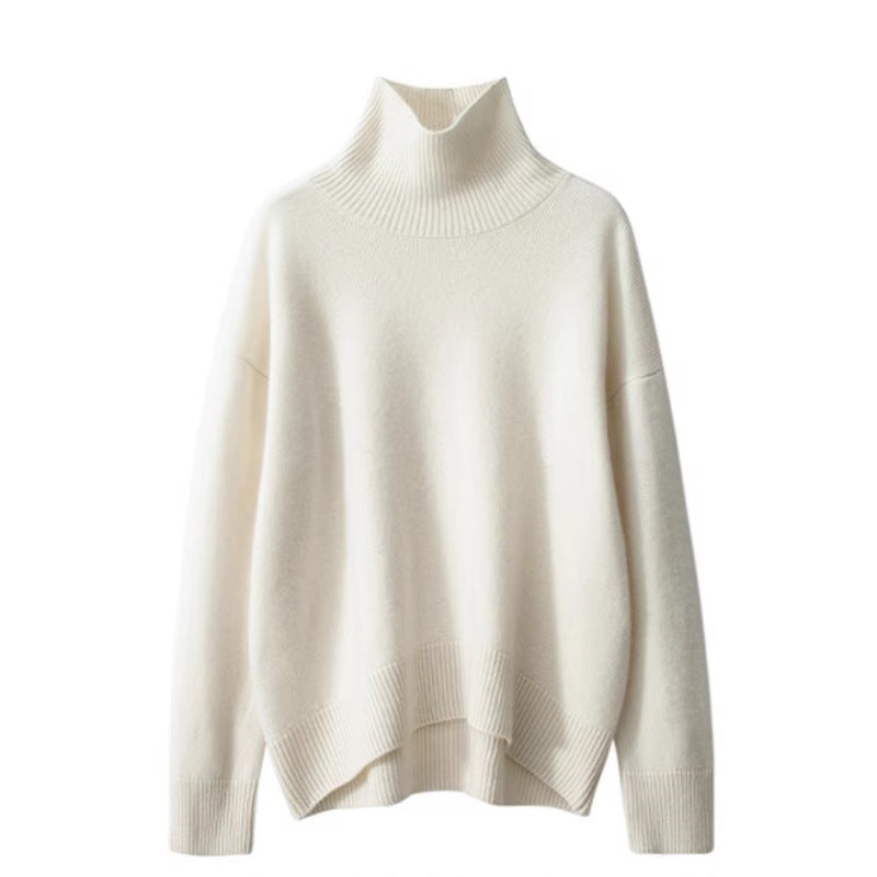 Pull Femme Minimaliste à Col Roulé en Laine Épais