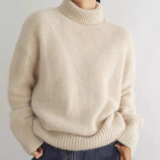 Pull Femme Minimaliste à Col Roulé en Laine Épais