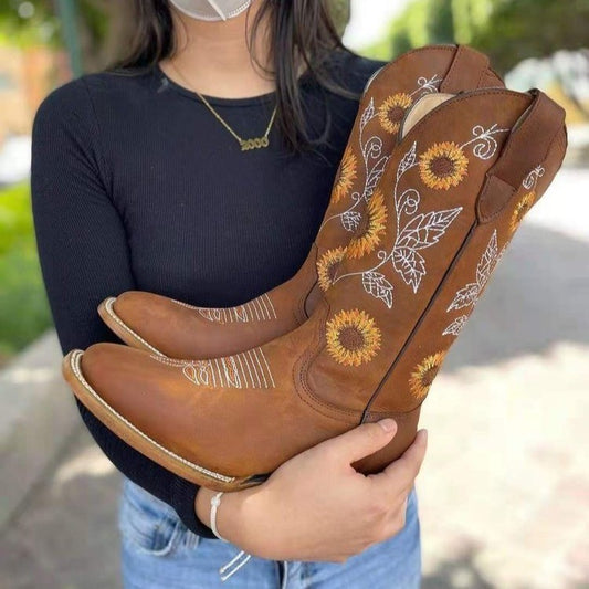 Bottes EMINSAT à la mode avec motif brodé de tournesol