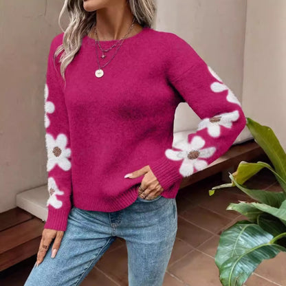 Pull pour femmes, design jacquard élégant avec fleurs.